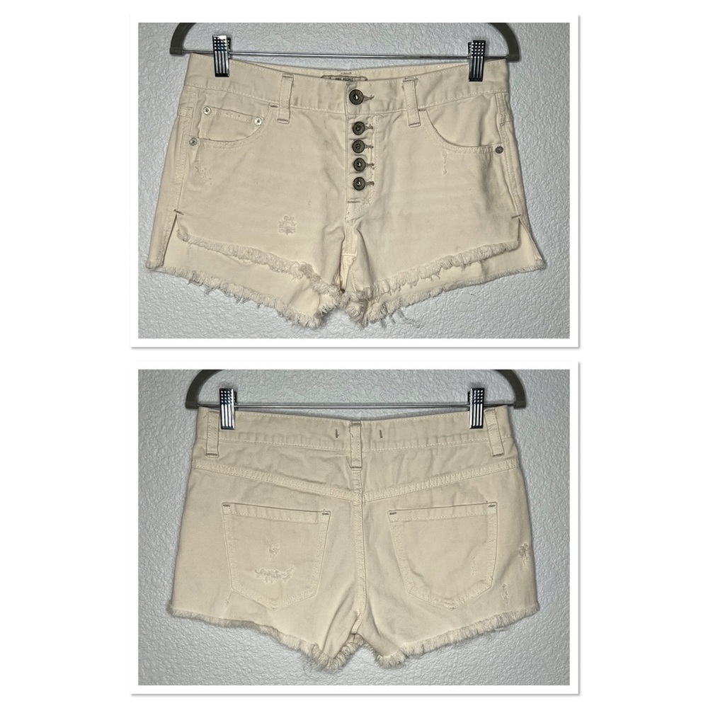 Free People Button Fly Distressed Cut Off Shorts Sz 24 100% Cotton